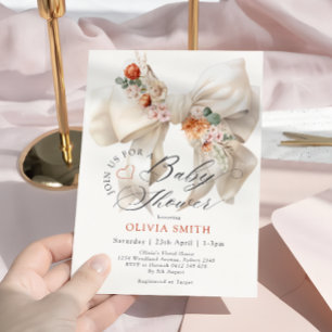 Baby in Bloom White Bow Herfst Floral Baby shower Kaart