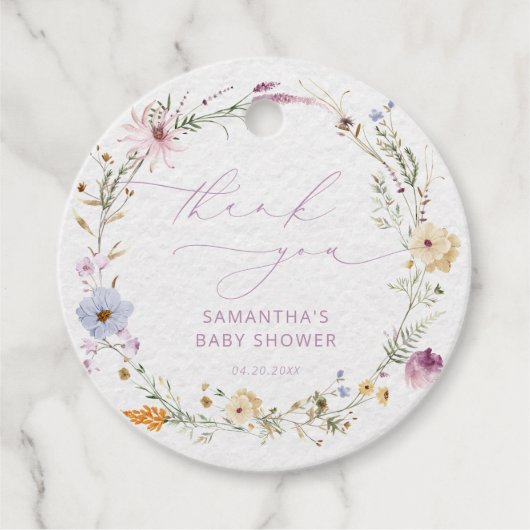 Baby in Bloom Wilde Bloemen Baby Shower Dankjewel Bedankjes Labels (Voorkant)