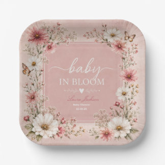 Baby in Bloom Wilde Bloemen Baby Shower Papieren Bordje