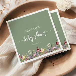 Baby in Bloom Wilde Bloemen Saliegroene Babyborrel Servet