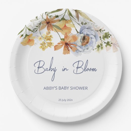 Baby in bloom wildflower baby shower afgedrukt papieren bordje (Voorkant)