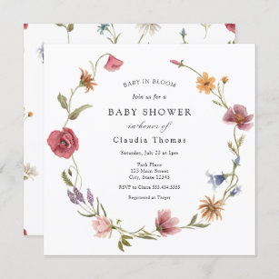Baby in Bloom Wildflower Baby shower Invitation Kaart