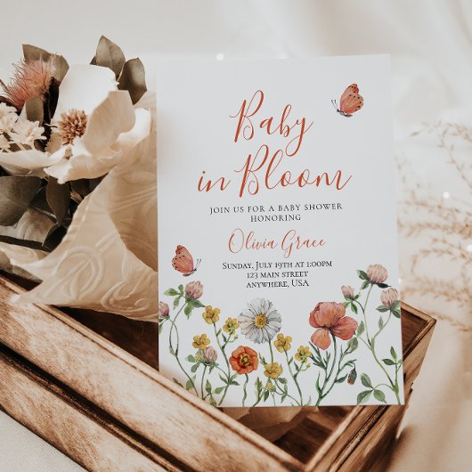 Baby in Bloom Wildflower baby shower Invitation Kaart