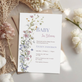 Baby in Bloom Wildflower Baby shower Invitation Kaart