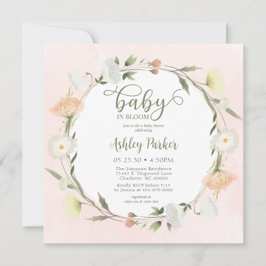 Baby in Bloom Wildflower Baby shower Invitation Kaart (Voorkant)