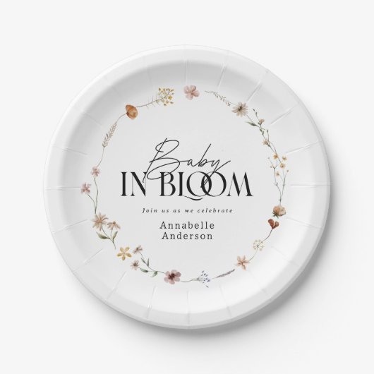 Baby in bloom wildflower baby shower papieren bordje (Voorkant)