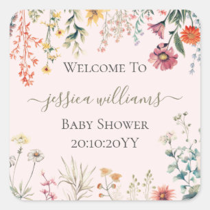 Baby in Bloom Wildflower Baby shower Vierkante Sticker