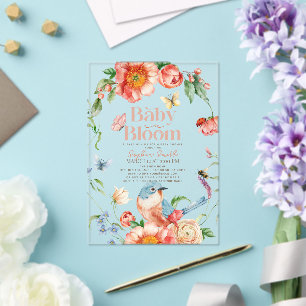 Baby in Bloom Wildflower & Bird Girl Baby shower Acryl Uitnodigingen