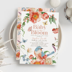 Baby in Bloom Wildflower & Bird Girl Baby shower Kaart
