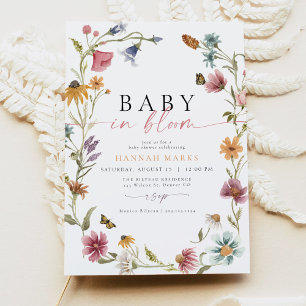 Baby in Bloom Wildflower Butterfly Baby shower Kaart