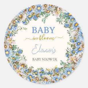 Baby in Bloom Wildflower Elegant Boy Baby shower Ronde Sticker