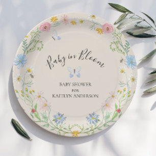 Baby in Bloom Wildflower Floral Butterfly Shower Papieren Bordje