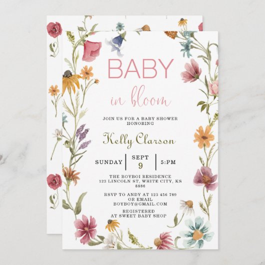 Baby in Bloom Wildflower Girl Baby shower Kaart (Voorkant / Achterkant)
