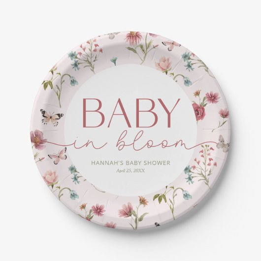 Baby in Bloom Wildflower Roze Baby shower Papieren Bordje (Voorkant)