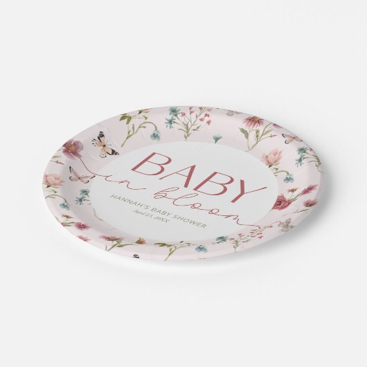 Baby in Bloom Wildflower Roze Baby shower Papieren Bordje (Gekanteld)