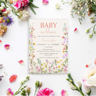 Baby in Bloom Wildflower Roze Meisje QR Baby showe Kaart