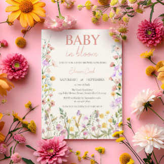Baby in Bloom Wildflower Roze Meisje QR Baby Showe Kaart