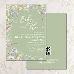 Baby in Bloom Wildflower Sage Green Baby shower Kaart