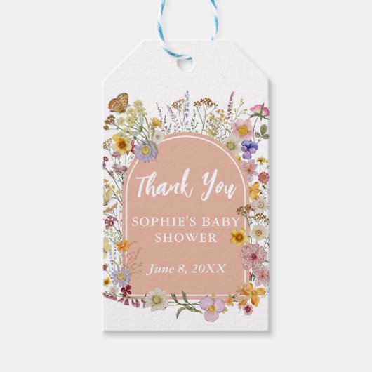 Baby In bloom Wildflower Stof roze Cadeaulabel (Voorkant)