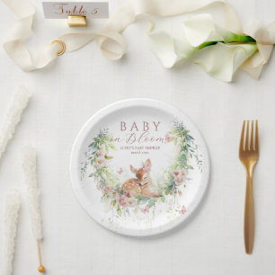 Baby in Bloom Woodland Bloemen Baby Meisje Douche Papieren Bordje