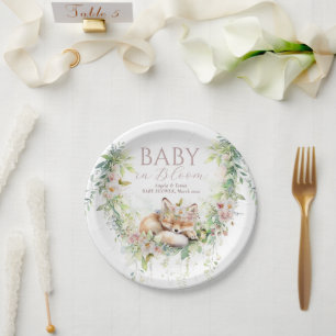 Baby in Bloom Woodland Bloemen Baby Meisje Douche Papieren Bordje