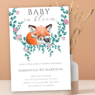 Baby in bloom Woodland Fox Floral Baby shower Kaart