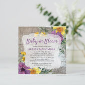 Baby in Bloom Yellow Paars Baby shower Invitation (Staand voorkant)