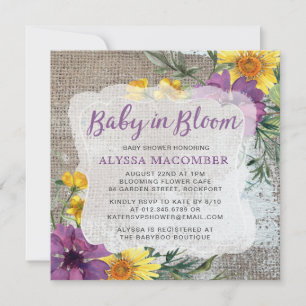 Baby in Bloom Yellow Paars Baby shower Invitation