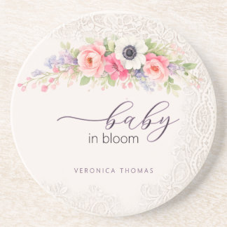 Baby in Bloom Zachte Bloemige Baby Shower Zandsteen Onderzetter