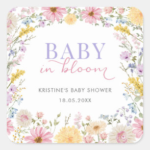 Baby in Bloom: Zachte Wilde Bloemenweide Baby Show Vierkante Sticker