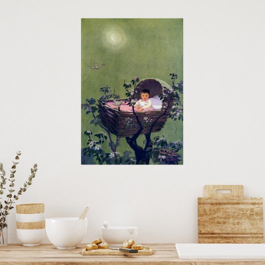 Baby in Cradle in Tree Lullaby Poster (Keuken)