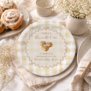 Baby in de Oven Beige Gingham Baby Shower Papieren Bordje