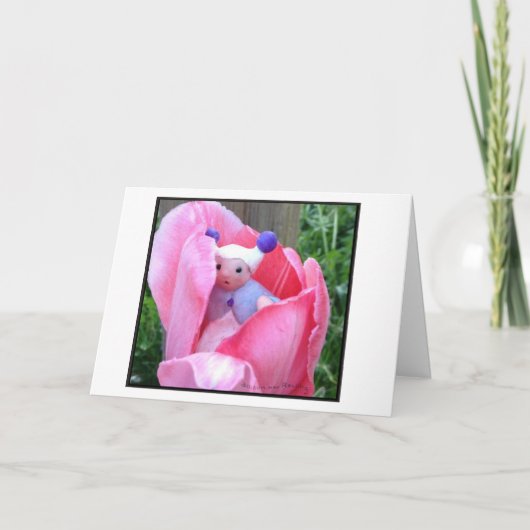 Baby in een roze tulp kaart (Voorkant)
