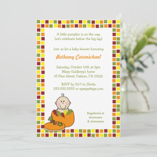 Baby in Pumpkin Baby shower nodigt/Herfst Mosaic u Kaart (Staand voorkant)