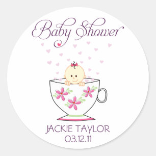 Baby in Tea Cup Stickers/Toppers Ronde Sticker