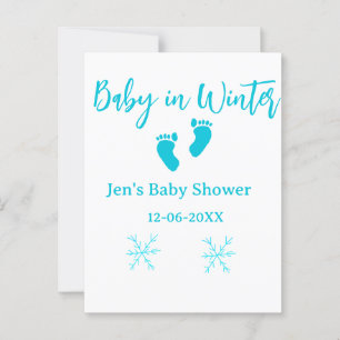 Baby in Winter baby shower Blue baby feet sneeuwvl Briefkaart
