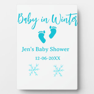 Baby in Winter baby shower Blue baby feet sneeuwvl Fotoplaat