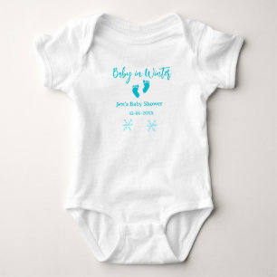 Baby in Winter baby shower Blue baby feet sneeuwvl Romper