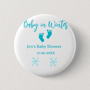 Baby in Winter baby shower Blue baby feet sneeuwvl Ronde Button 5,7 Cm