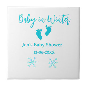 Baby in Winter baby shower Blue baby feet sneeuwvl Tegeltje