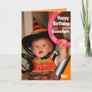 Baby in Witch Pet & Ring Toss Halloween Birthday Kaart
