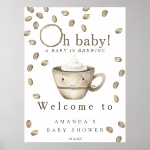 Baby is bezig met het opzetten van Welcome Coffee  Poster