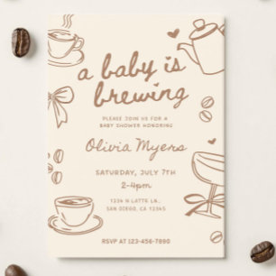 Baby is Brewing Baby Shower Uitnodiging: Koffie De Kaart