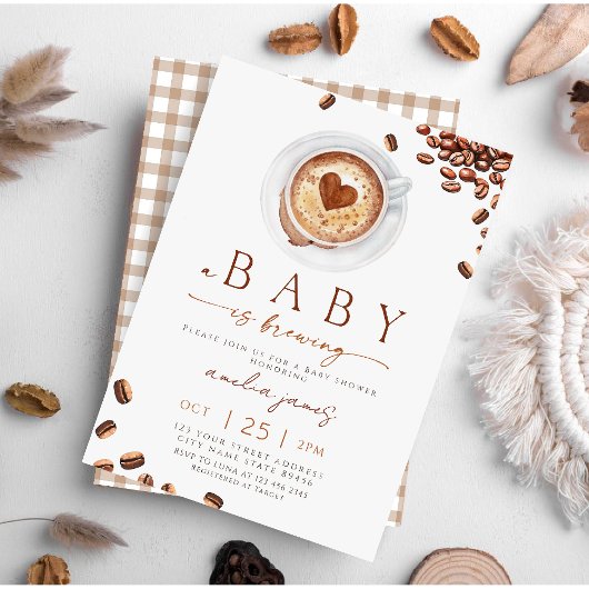 Baby Is Brewing Babyborrel met koffieboon thema Kaart