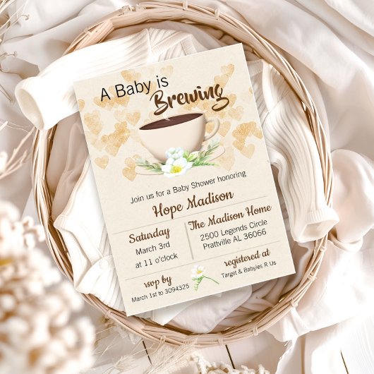 Baby is Brewing Coffee Baby Shower Uitnodiging