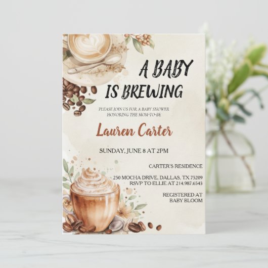 Baby is Brewing! Coffee Bean Baby Shower Kaart (Staand voorkant)