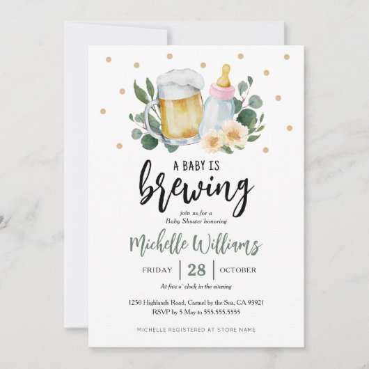 Baby Is Brewing Greenery Baby Shower Invitation (Devant)