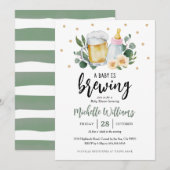Baby Is Brewing Greenery Baby Shower Invitation Kaart (Voorkant / Achterkant)