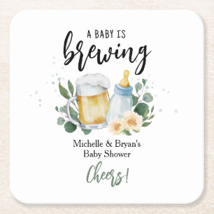 Baby Is Brewing Groene Baby Shower Cheers Vierkante Kartonnen Onderzetter