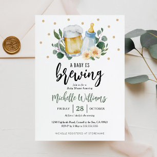 Baby Is Brewing Groene Baby Shower Uitnodiging